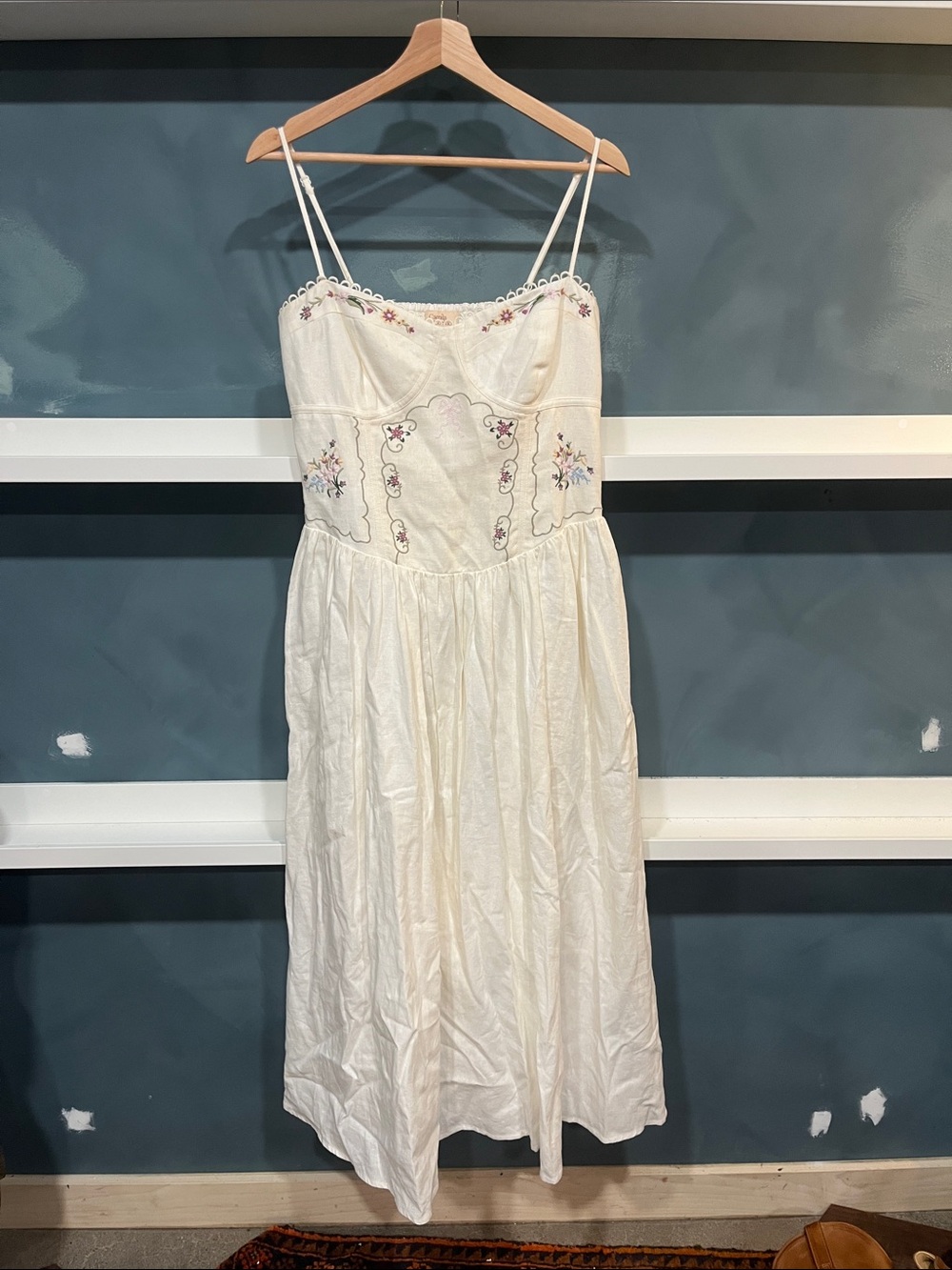Camila Coelho Cream Embroidered Midi Dress